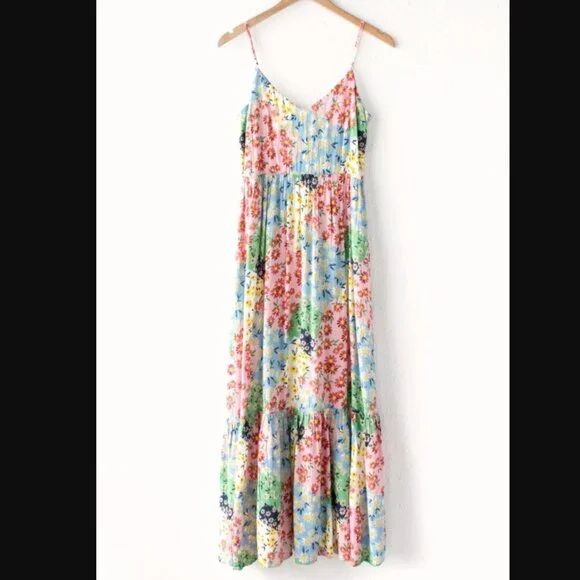 Greylin Samanta Floral Collage Dress Bright Multicolor Flowy Maxi - Picture 2 of 10